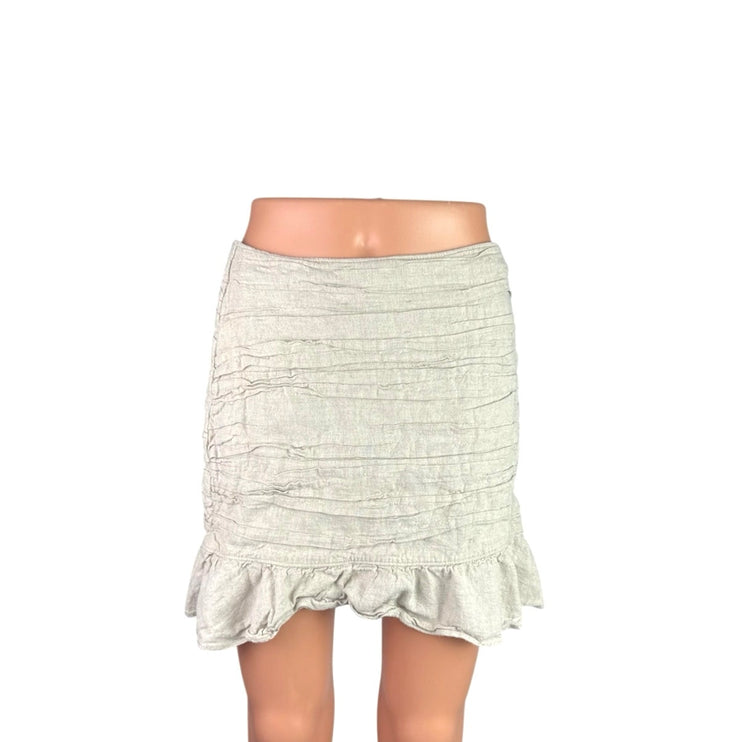 Abercrombie & Fitch Beige Linen Crinkle Ruched Ruffle Pencil Mini Skirt Size M