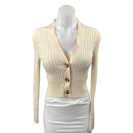 Madewell Cream Long Sleeve Ribbed Knit Button Down Cardigan Sweater Top Size S