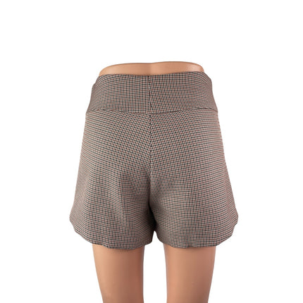 Women's Gray Houndstooth High Waisted Button Wrap Skort Skirt Shorts Size S