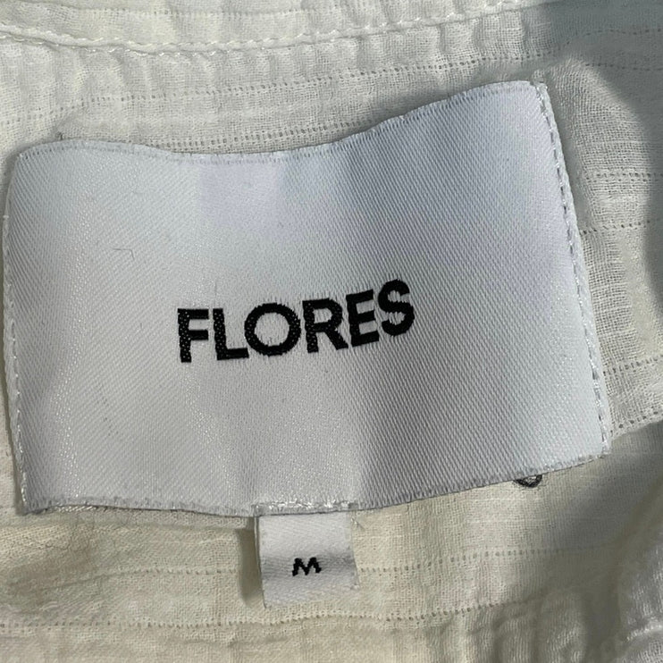 Flores Women's White Short Sleeve Pocket Minimalist Button Down Shirt Top Size M