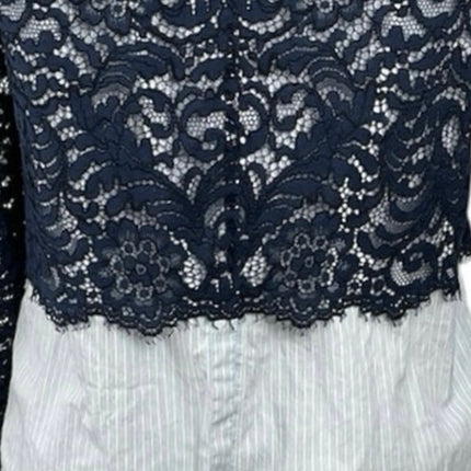 Sandro Cindel Floral Lace Stripe Poplin Shirt  Long Sleeve Layered Blouse Top 2
