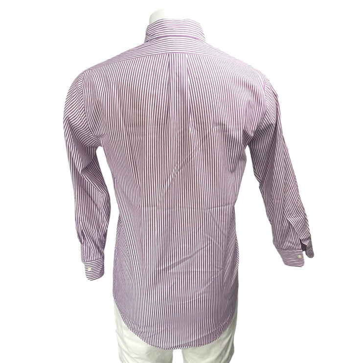 Brooks Brothers Milano Men Purple Stripe Long Sleeve Button Up Shirt Top Size 15