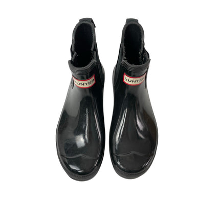 Hunter Womens Original Gloss Black Round Toe Slip On Flats Chelsea Ankle Boots 7