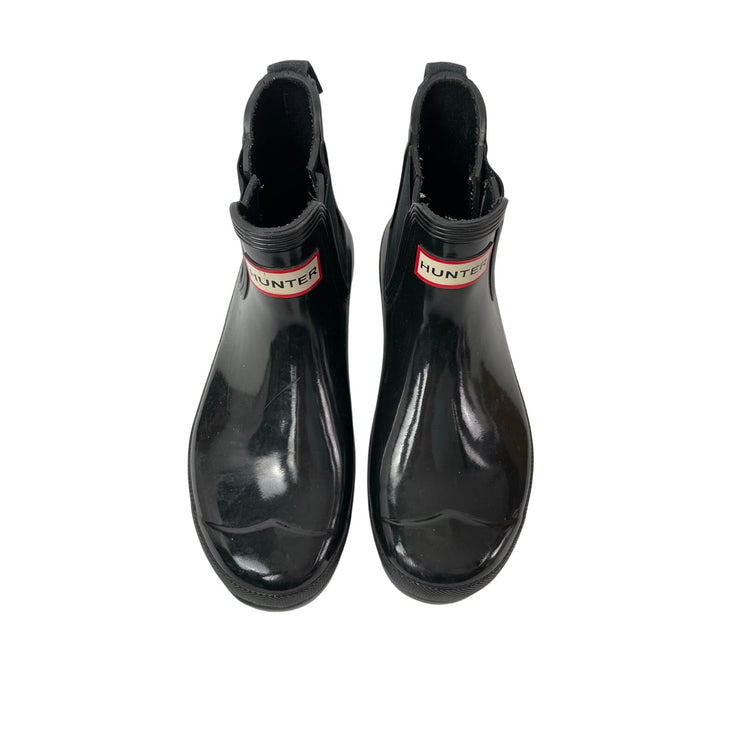 Hunter Womens Original Gloss Black Round Toe Slip On Flats Chelsea Ankle Boots 7