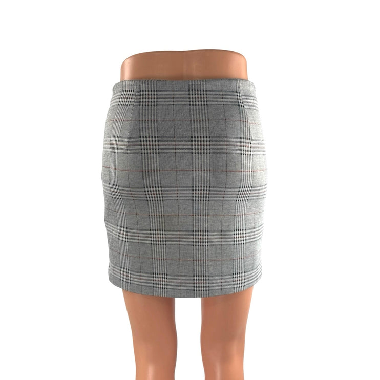 Zara Positive Rules Gray Plaid Zip Up Pocket High Waist Mini Pencil Skirt Size S
