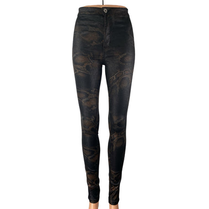 JC & JQ Women's Black Snakeskin High Waist Jean-ish Leggings Skinny Pants Size S