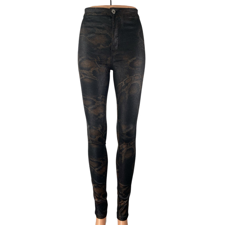 JC & JQ Women's Black Snakeskin High Waist Jean-ish Leggings Skinny Pants Size S