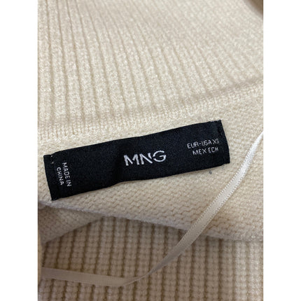 MNG Mango Women's Cream Black Knit Striped Long Sleeve Polo Sweater Top Size XS