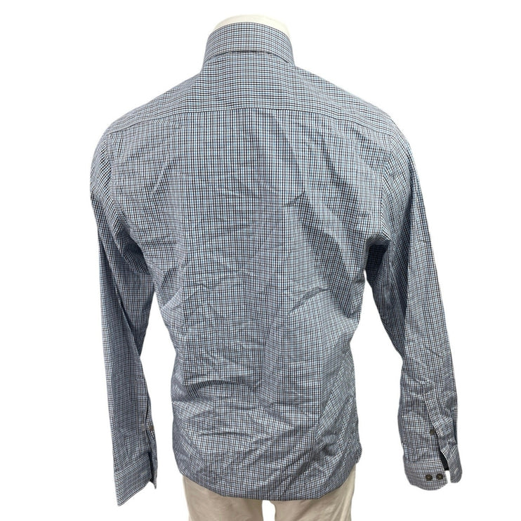 Kenneth Cole Mens Blue Plaid Checkered Long Sleeve Collared Button Down Shirt 34