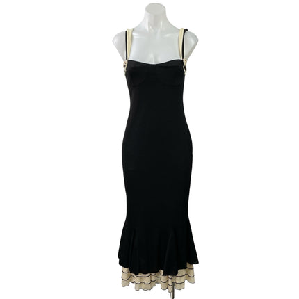 Rihoas Black Sleeveless Cami Ruffle Bustier Mermaid Bodycon Maxi Dress Size S
