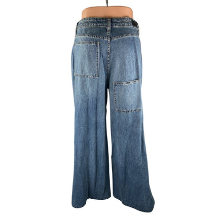 PTCL Ethikal Brand Women's Blue Distressed Wide Leg Flare Denim Jeans Size M