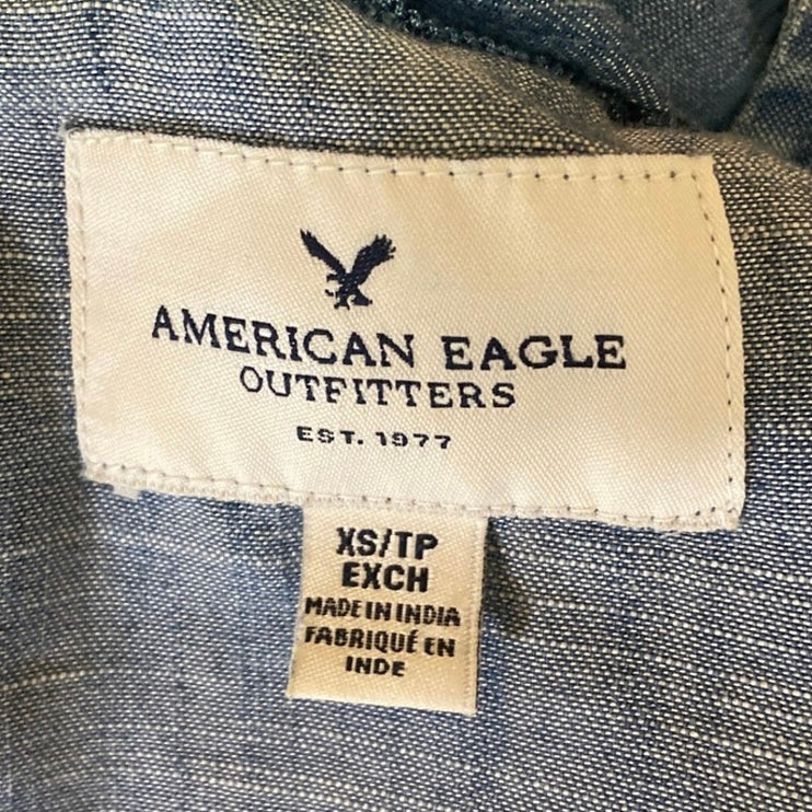 American Eagle Outfitters Blue Full Zip Pockets Chambray Bomber Jacket Size XS