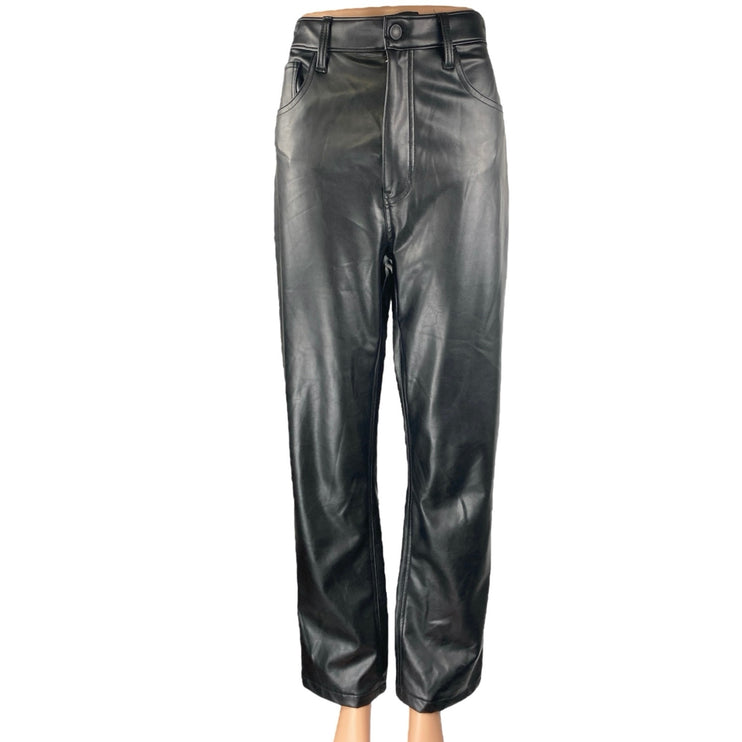 Abercrombie & Fitch Black Faux Leather Straight Leg High Waist Trousers Pants 29