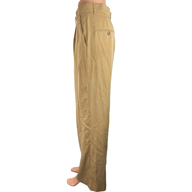 Zara Beige High Rise Pleated Ankle Career Trouser Wide Leg Pants Size M