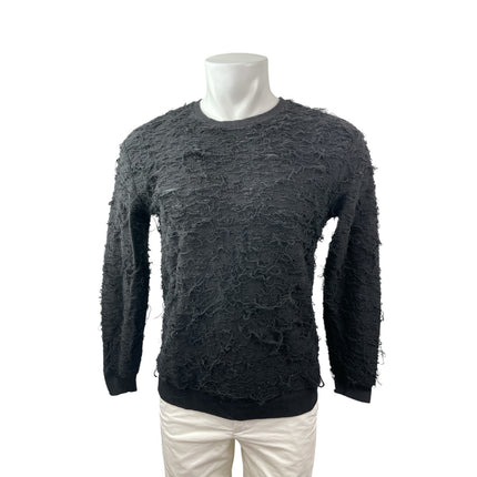 Zara Men's Black Fringe Textured Long Sleeve Crew Neck Knit Sweater Top Size S