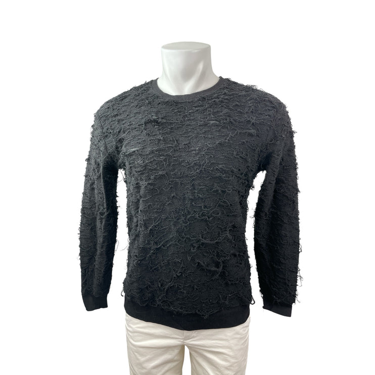 Zara Men's Black Fringe Textured Long Sleeve Crew Neck Knit Sweater Top Size S