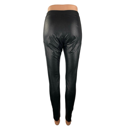 BCBGMaxazria Black Faux Leather Vegan Mid Rise Pocket Leggings Pants Size XS