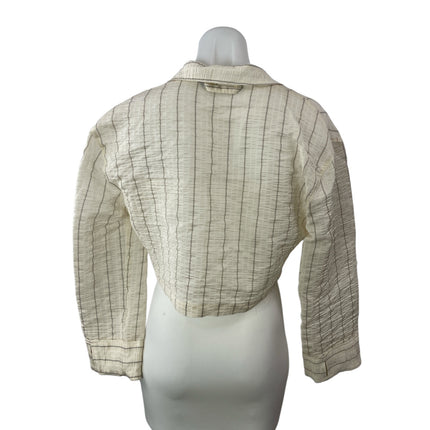 Zara Women's Cream Striped Crinkled Long Sleeve Cropped Blazer Shirt Top Size XS