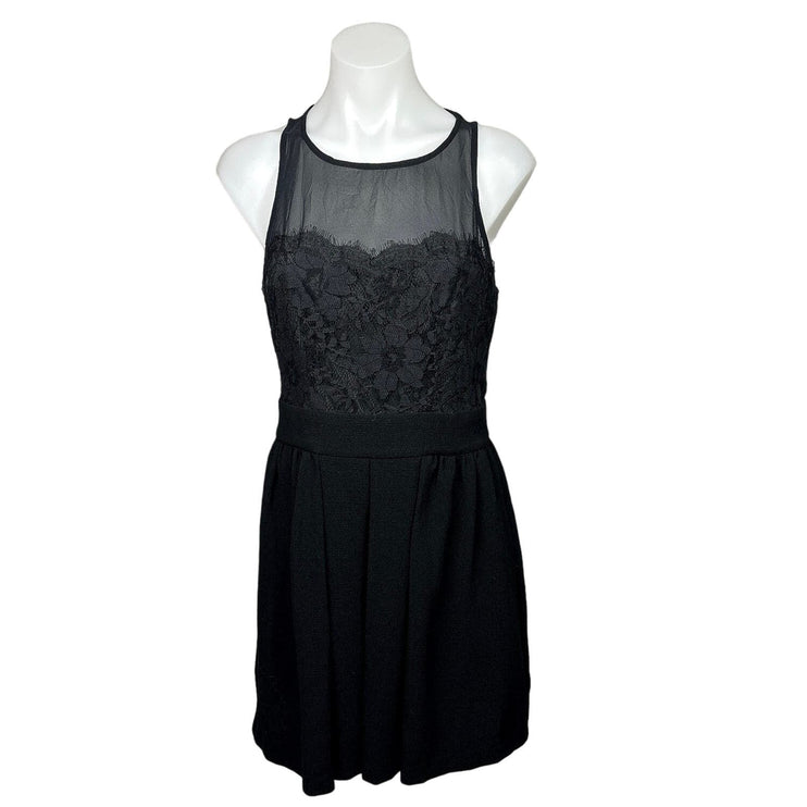 BCBGeneration Women's Black Floral Lace Sheer Mesh Sleeveless Mini Dress Size 6