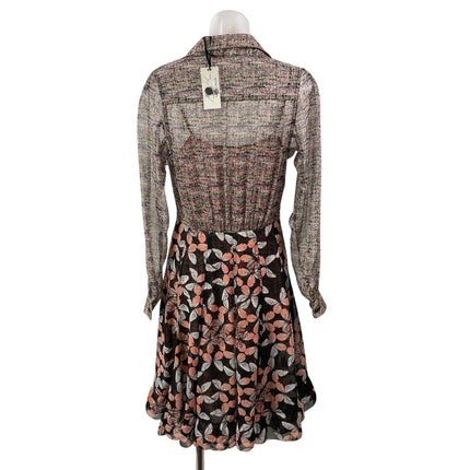 NEW Byron Lars Beauty Marks Womens Brown Long Sleeves Floral Flared Mini Dress 4