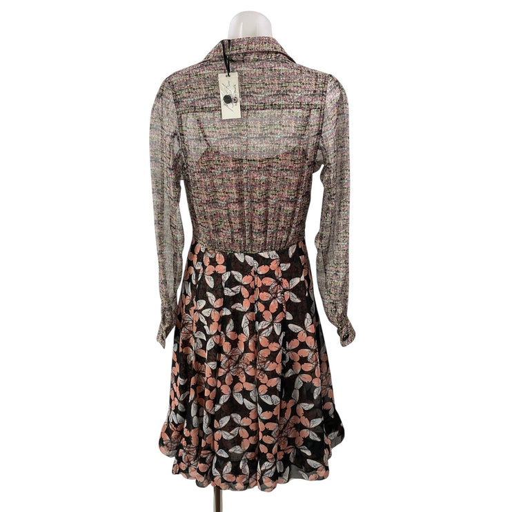 NEW Byron Lars Beauty Marks Womens Brown Long Sleeves Floral Flared Mini Dress 4