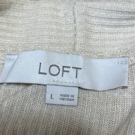 Ann Taylor LOFT Women's Cream Rib Knit V-neck Button Up Cardigan Sweater Top L