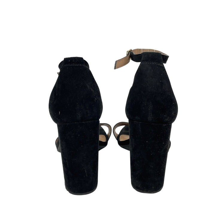 Merona Lulu Women's Black Suede Ankle Strap Open Toe High Block Heels Sandals 9