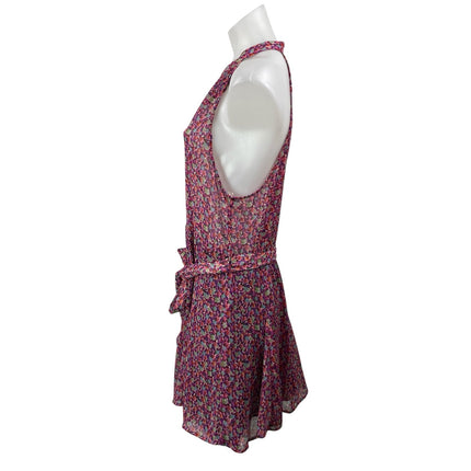 Zara Women's Pink Floral Sleeveless Tie Waist Sheer Halter A-line Mini Dress XL