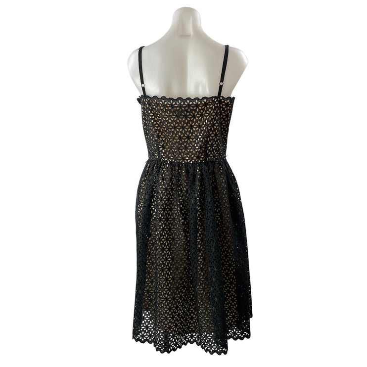 Trina Turk Black Lace Floral Sleeveless Eyelet Camisole Fit & Flare Dress Sz 10
