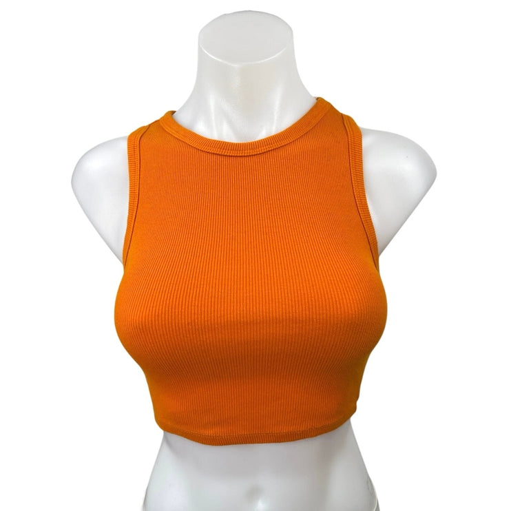 Zara Orange Ribbed Knit High Neck Sleeveless Pullover Crop Sweater Vest Top Sz S