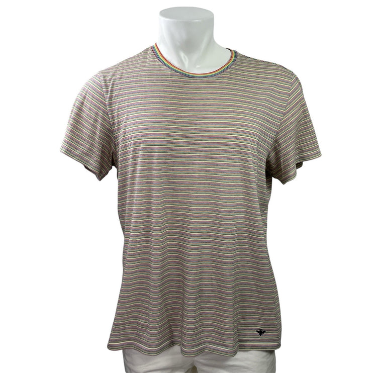 Bombas Men's Rainbow Striped Pride Short Sleeve Crew Neck T Shirt Tee Top Size L