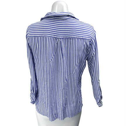 Love Tree Women's Blue White Striped Long Sleeve Button Up Shirt Top Size S