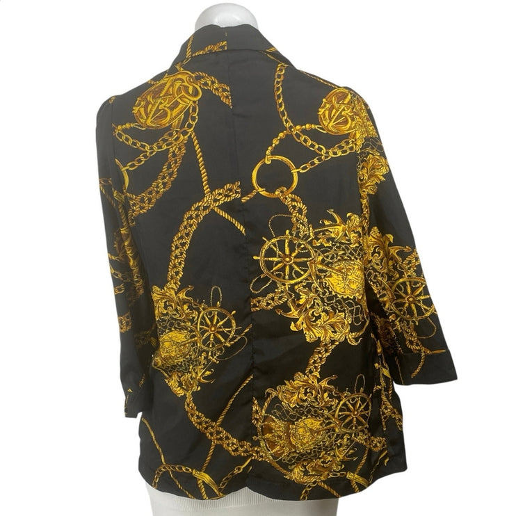 One Way Black Gold Graphic Print 3/4 Sleeve Single Breasted Blazer Coat Jacket S