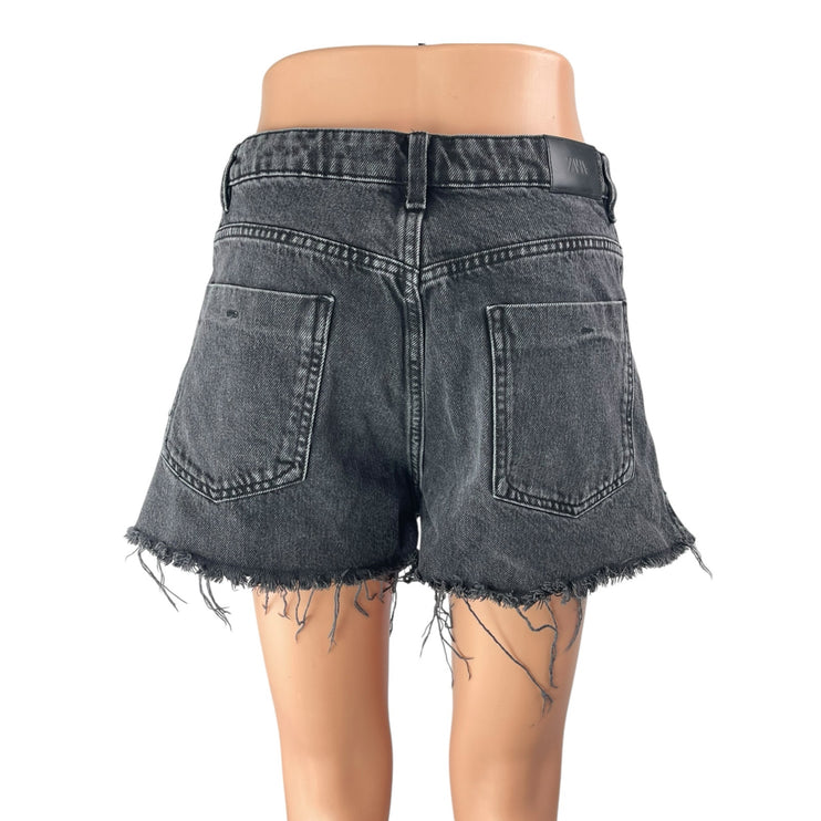 Zara Women's Black High Waisted Frayed Raw Hem Cut Off Denim Jeans Shorts Size 8