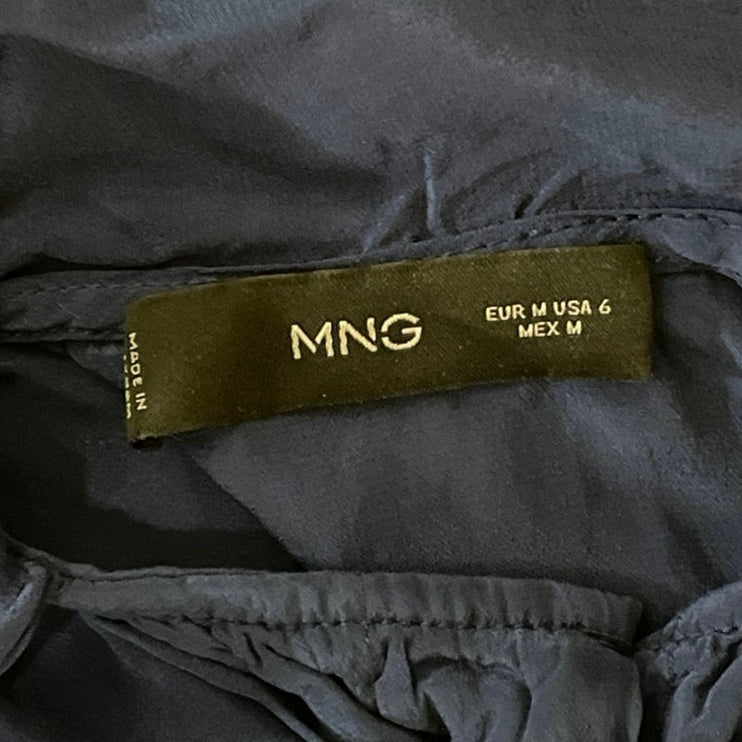 Mango MNG Women's Blue Satin Pussy Bow Tie Neck Long Sleeve Shirt Blouse Top 6