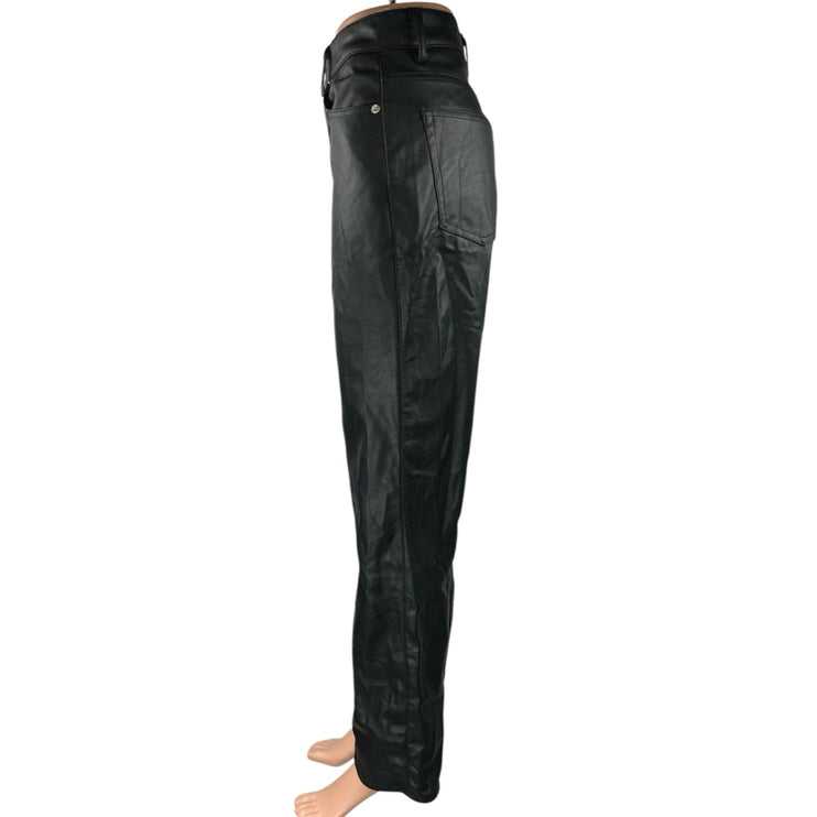H&M Women's Black Faux Vegan Leather Straight Leg High Rise Trousers Pants Sz 4