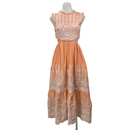 Zimmermann Coral White Embroidered Cutout Tiered Fit & Flare Maxi Dress Size 4