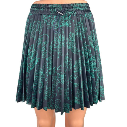 Moncler Green Black Pleated Graphic High Waisted Drawcord A Line Mini Dress M