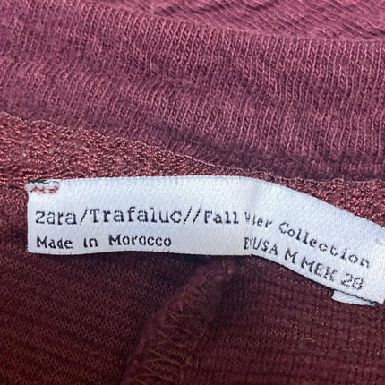 Zara Women's Maroon Textured Knit Crewneck Long Sleeve Shirt Sweater Top Size M
