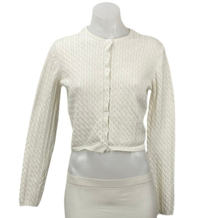 Edikted White Ivory Cable Knit Long Sleeve Crop Button Up Cardigan Sweater Top S