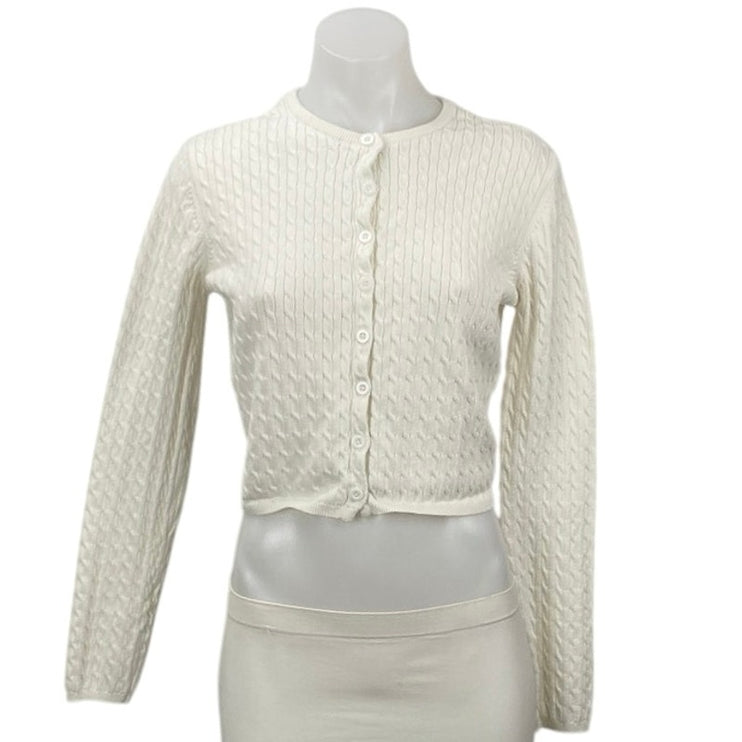 Edikted White Ivory Cable Knit Long Sleeve Crop Button Up Cardigan Sweater Top S