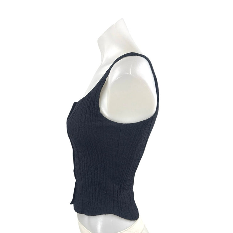 Vintage Compagnia Italiana Black Ribbed Sleeveless Cami Tank Crop Top Size S