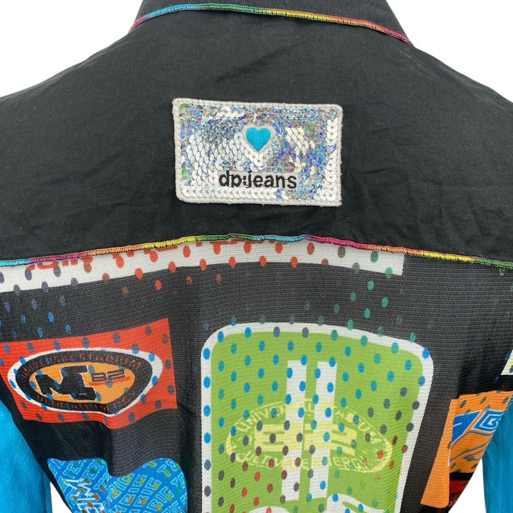 D.P Jeans Women's Multicolor Patchworks Long Sleeve Button Down Shirt Top Size 8