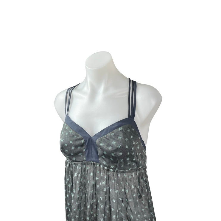 BCBGeneration Gray Geometric Semi Sheer Strappy Sleeveless High Low Dress Sz XS
