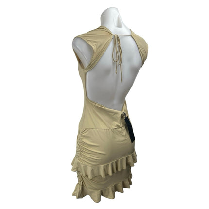NEW Lioness Oui Oui Yellow Cap Sleeve Ruffle Tiered Open Back Mini Dress Size M