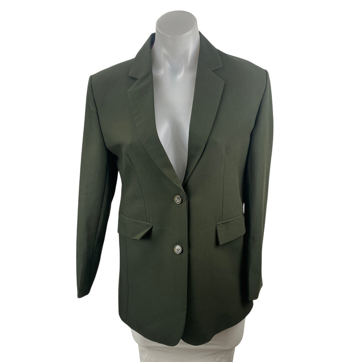 Women's Green Floral Jacquard Lined Notch Lapel Blazer Coat Suit Jacket Size S