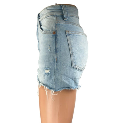 Zara Women's Blue Light Wash Cut-Off Distressed High Rise Denim Jean Shorts Sz 2