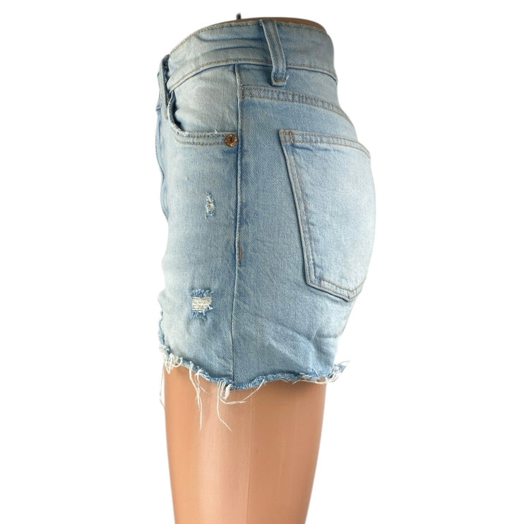 Zara Women's Blue Light Wash Cut-Off Distressed High Rise Denim Jean Shorts Sz 2