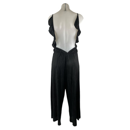 H&M Divided Black Plisse Pleated Sleeveless Halter Wide Leg Jumpsuit Romper 10