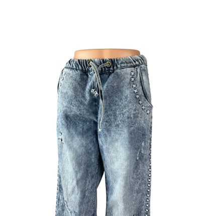 One Teaspoon Women's Studded Distressed High Rise Wide Leg Denim Jeans Pants XS